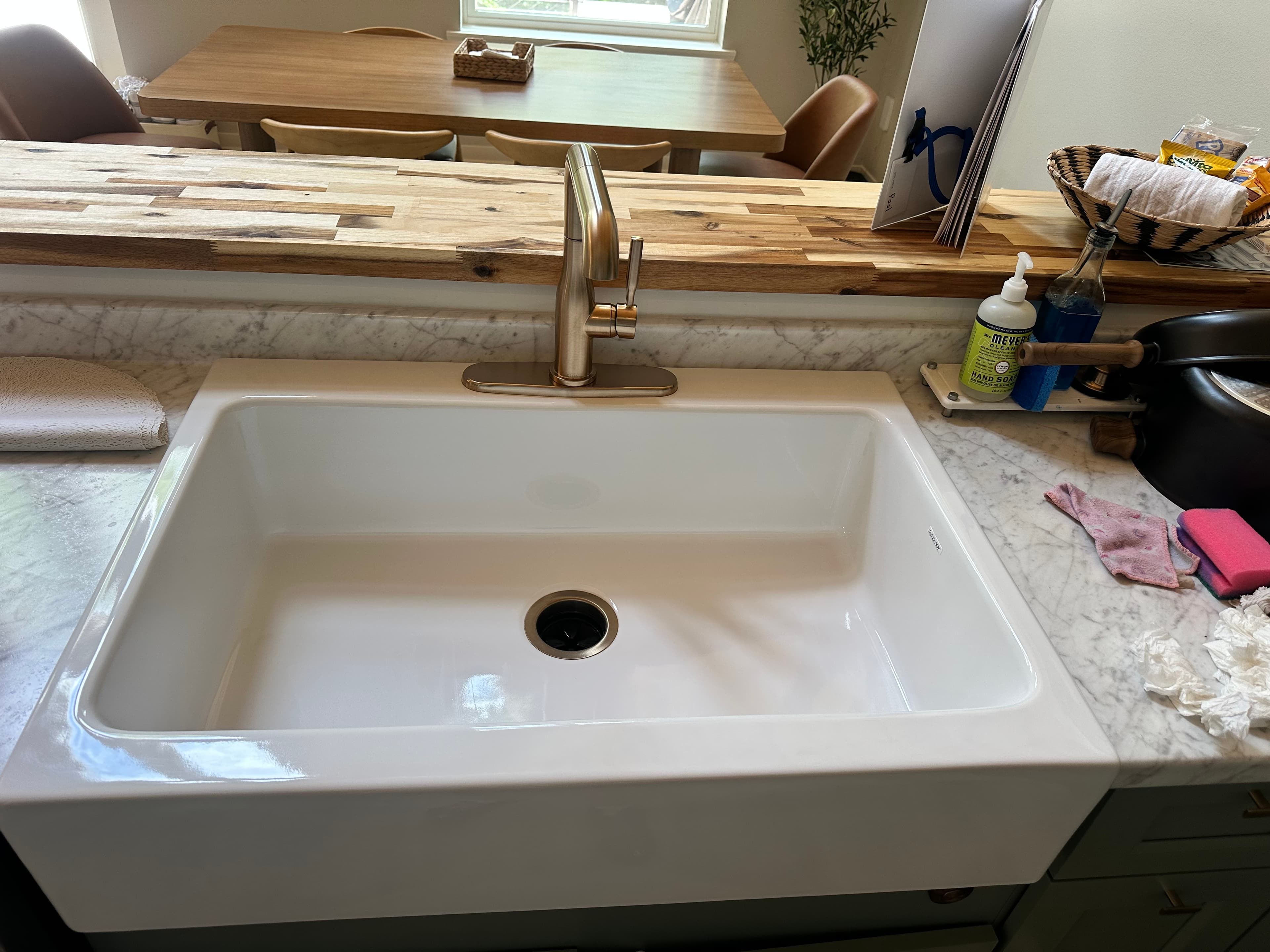 Clean sink and counter detail after building cleaning