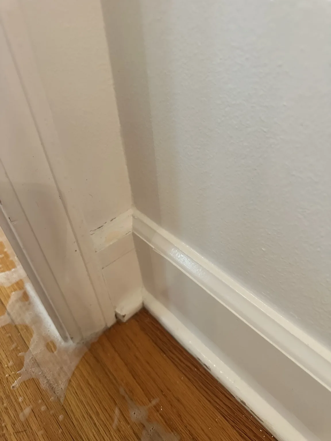 Baseboard and doorway trim being hand washed